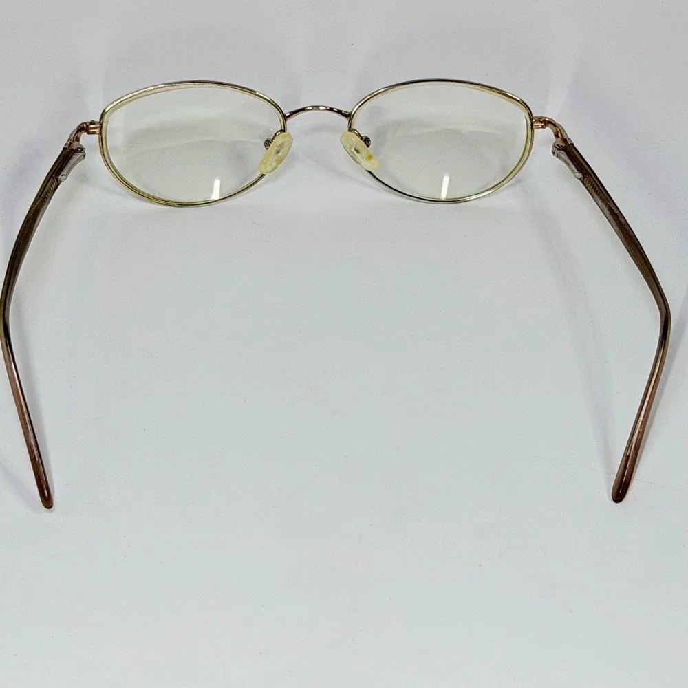 Vintage Gold Oval Metal Eyeglasses Purple Ribbon Detail Librarian Frames